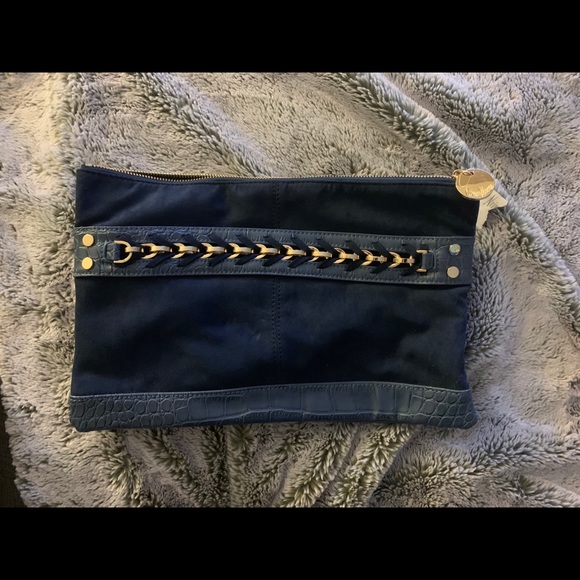 NWT blue suede Neiman Marcus clutch - Picture 1 of 2